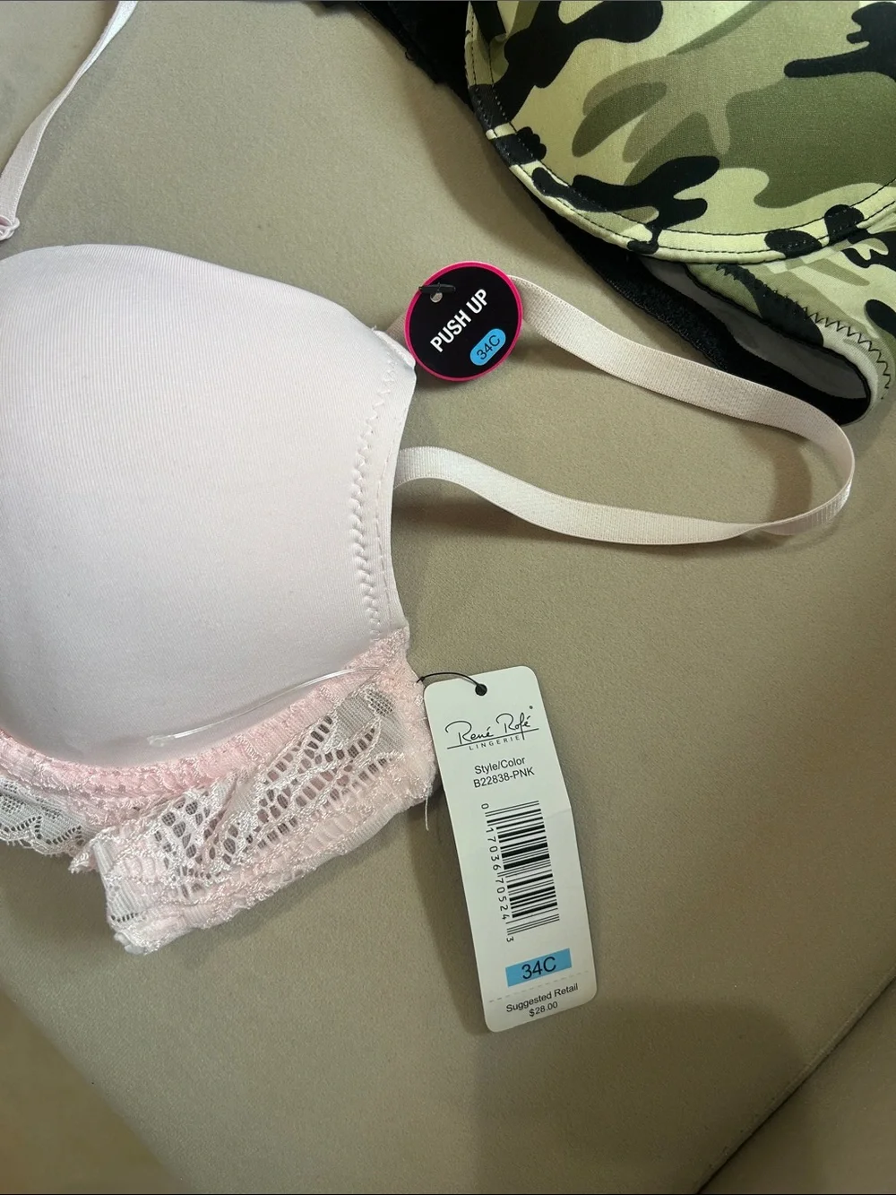 Rene Rofe Camouflage Push-Up Bra & Light Pink Lace Bra Set - Picture 2 of 7